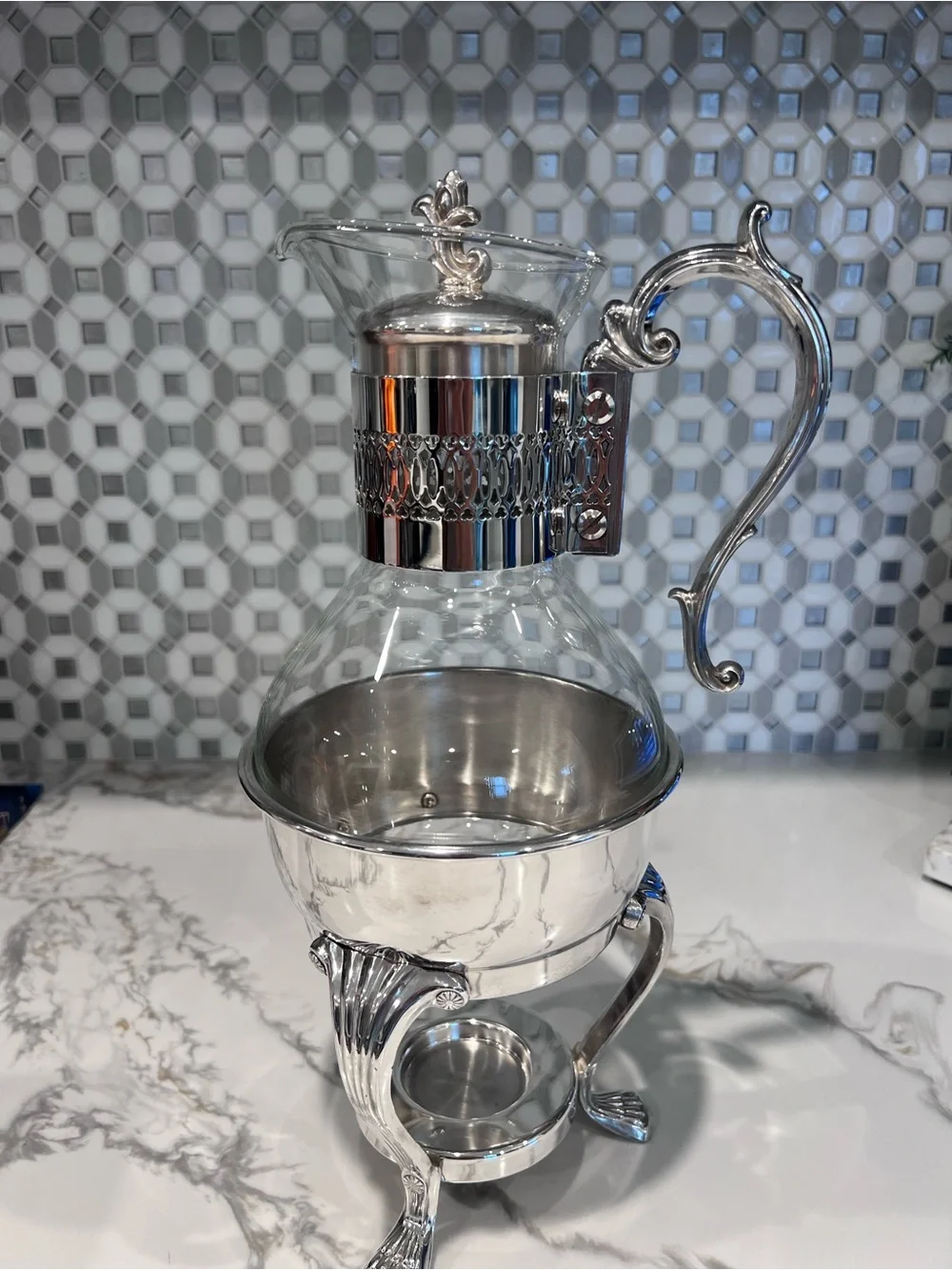 Vintage F.B. Rogers Silverplate Glass Coffee Carafe Warmer